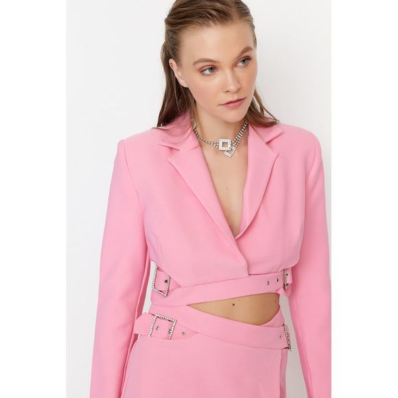 NWT Trendyol Women Crop Lapel collar Woven Jacket - Picture 3 of 9